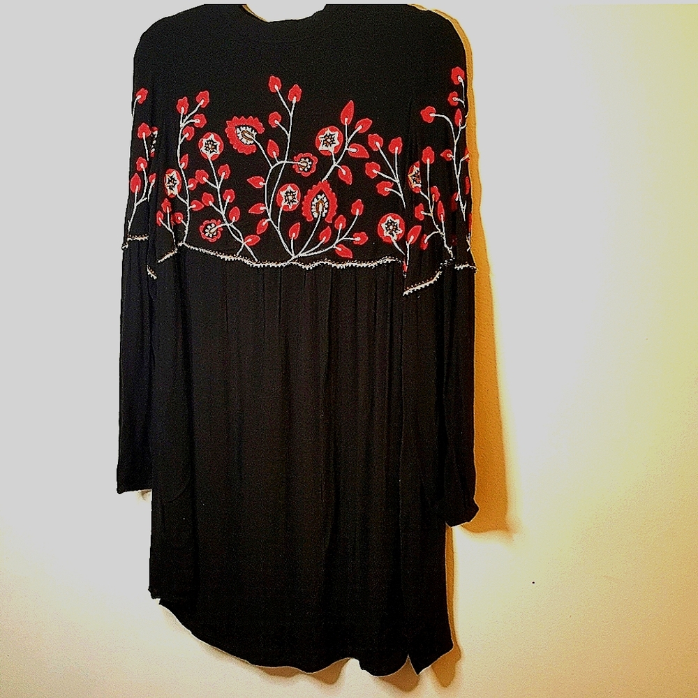 Embroidered boho black baby doll long tunic